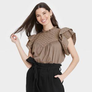A New Day - Short Sleeve Eyelet Top